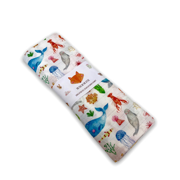 Muslin Swaddle Blanket - Sea Life